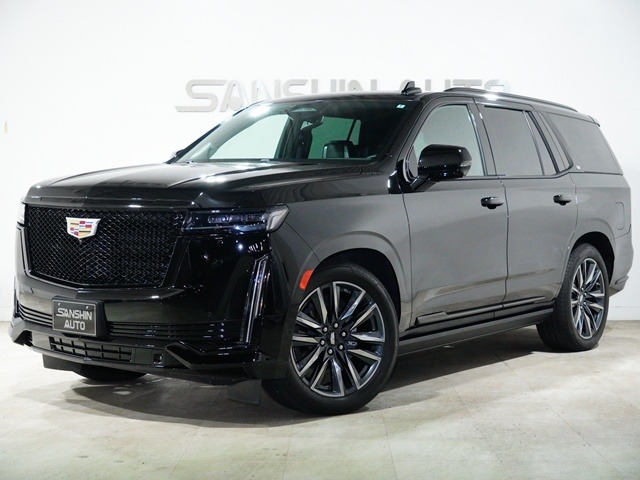 Cadillac Escalade Sport 4WD with panoramic roof, AKG sound, HUD, genuine 22-inch alloy wheels, 360° camera, electric side steps, rear entertainment, black leather seats, ventilation, seat heater, ETC, backup camera